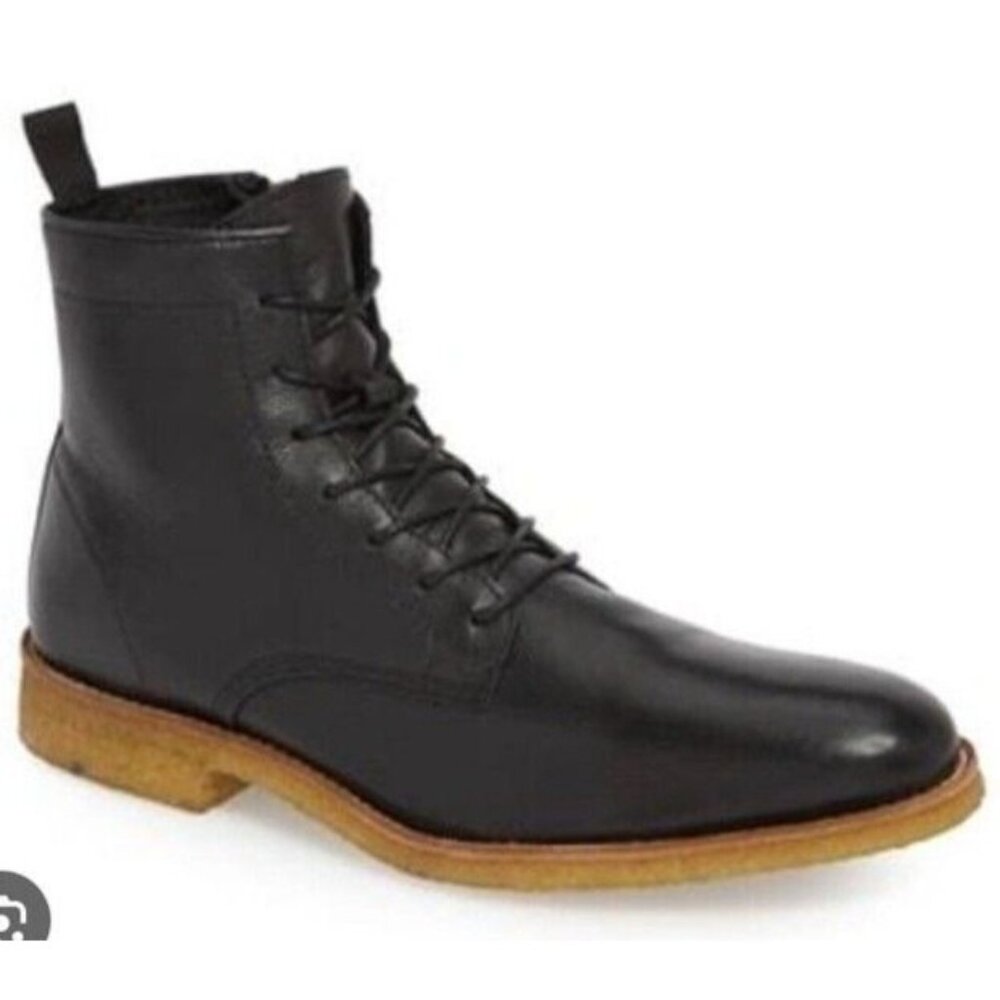 Men's Black Leather Lace-Up Ankle Boots with Contrast Crepe Sole